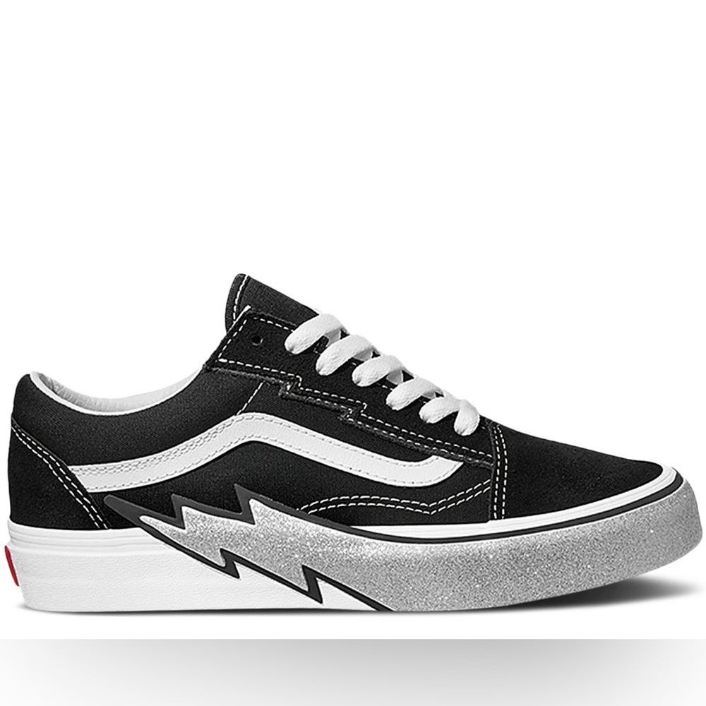 VANS OLD SKOOL 'BOLT BLACK/SILVER GLITTER UNISEX SIDEWALL BLACK' UNISEX MSRP $90